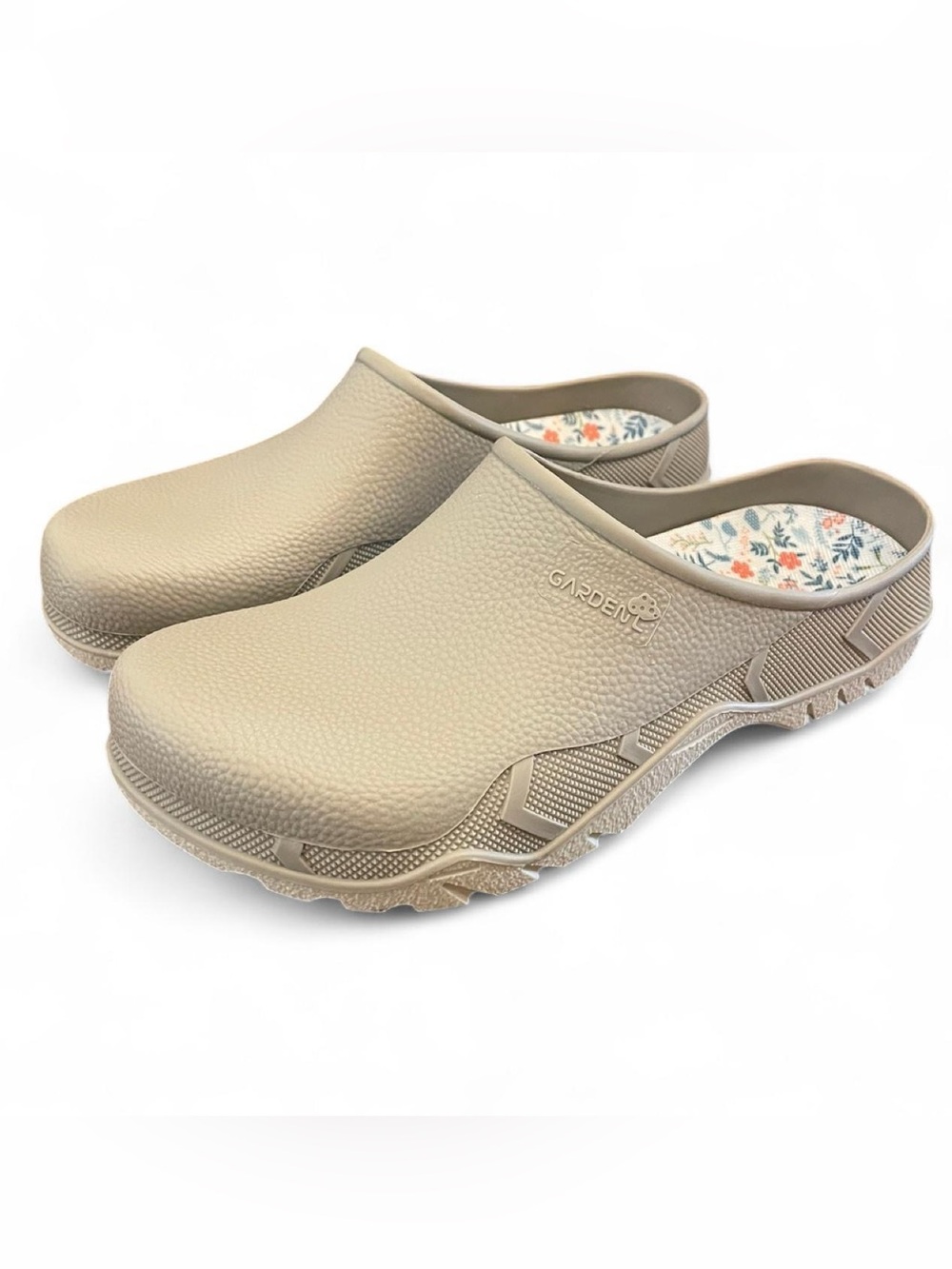 Gardenline grey rubber clogs with floral lining size 9/10 #garden #clogs